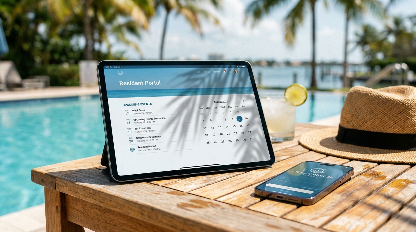 Sandpiper Resort resident portal on iPad and iPhone poolside at a Florida waterfront resort